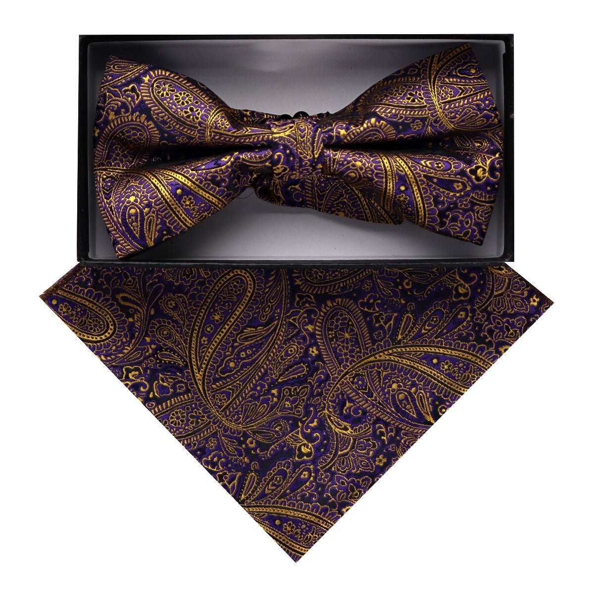 Vittorio Farina Men's Paisley Design Satin Bow Tie & Pocket Square in Gift Box - Suits You Sir - BH - D_23092 - 