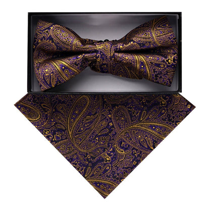 Vittorio Farina Men's Paisley Design Satin Bow Tie & Pocket Square in Gift Box - Suits You Sir - BH - D_23092 - 
