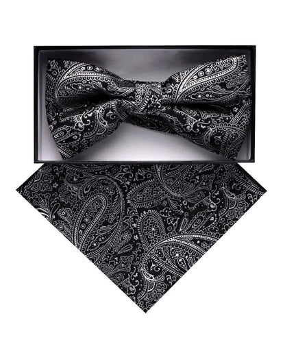 Vittorio Farina Men's Paisley Design Satin Bow Tie & Pocket Square in Gift Box - Suits You Sir - BH - D_23093 - 