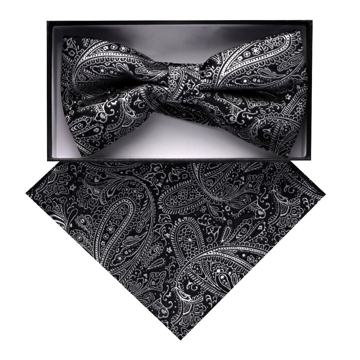 Vittorio Farina Men's Paisley Design Satin Bow Tie & Pocket Square in Gift Box - Suits You Sir - BH - D_23093 - 
