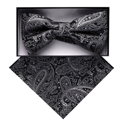 Vittorio Farina Men's Paisley Design Satin Bow Tie & Pocket Square in Gift Box - Suits You Sir - BH - D_23093 - 