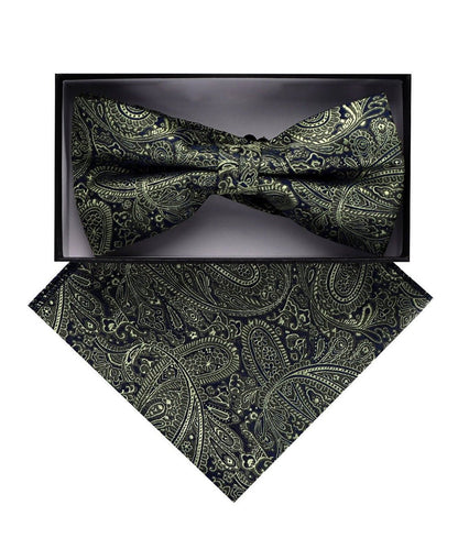 Vittorio Farina Men's Paisley Design Satin Bow Tie & Pocket Square in Gift Box - Suits You Sir - BH - D_23094 - 