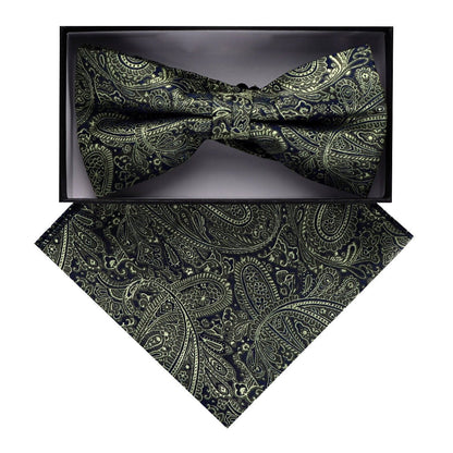 Vittorio Farina Men's Paisley Design Satin Bow Tie & Pocket Square in Gift Box - Suits You Sir - BH - D_23094 - 