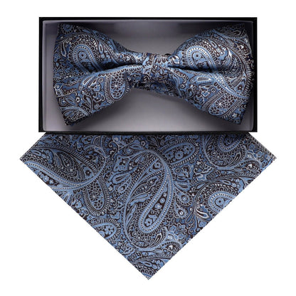 Vittorio Farina Men's Paisley Design Satin Bow Tie & Pocket Square in Gift Box - Suits You Sir - BH - D_23095 - 