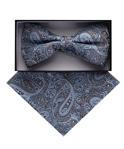 Vittorio Farina Men's Paisley Design Satin Bow Tie & Pocket Square in Gift Box - Suits You Sir - BH - D_23095 - 