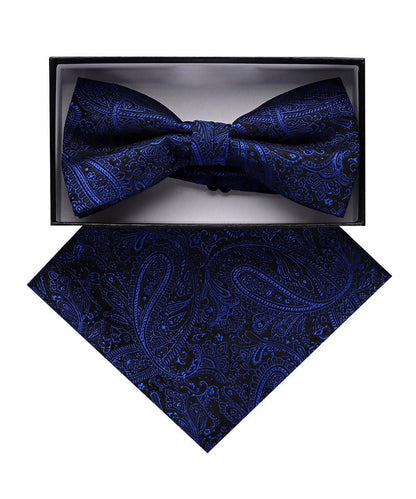 Vittorio Farina Men's Paisley Design Satin Bow Tie & Pocket Square in Gift Box - Suits You Sir - BH - D_23096 - 