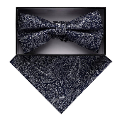 Vittorio Farina Men's Paisley Design Satin Bow Tie & Pocket Square in Gift Box - Suits You Sir - BH - D_23097 - 