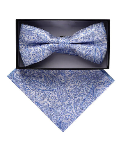 Vittorio Farina Men's Paisley Design Satin Bow Tie & Pocket Square in Gift Box - Suits You Sir - BH - D_23098 - 