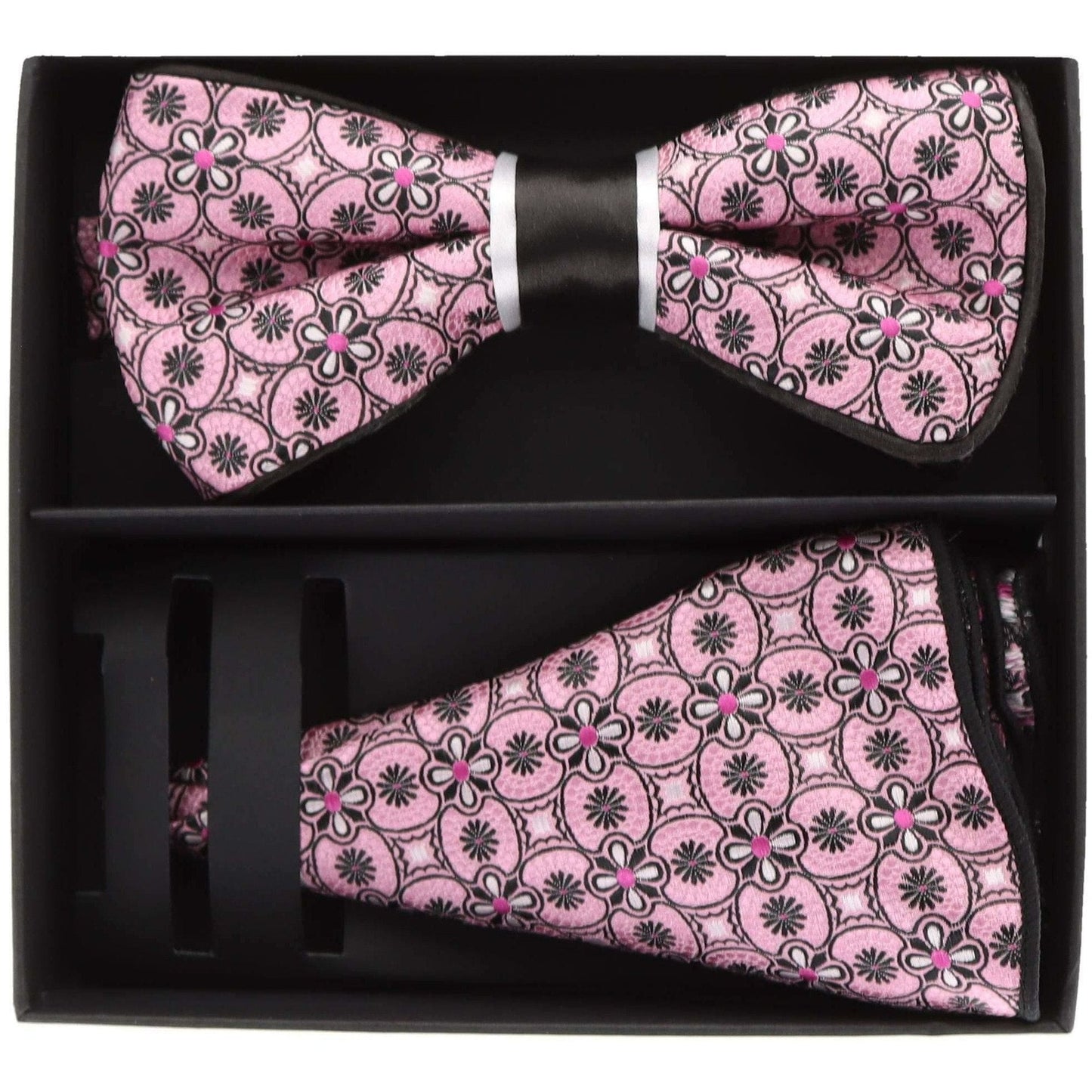 Vittorio Farina Men's Piping Design Bow Tie & Round Pocket Square in Gift Box - Suits You Sir - pbh - 21002 - 