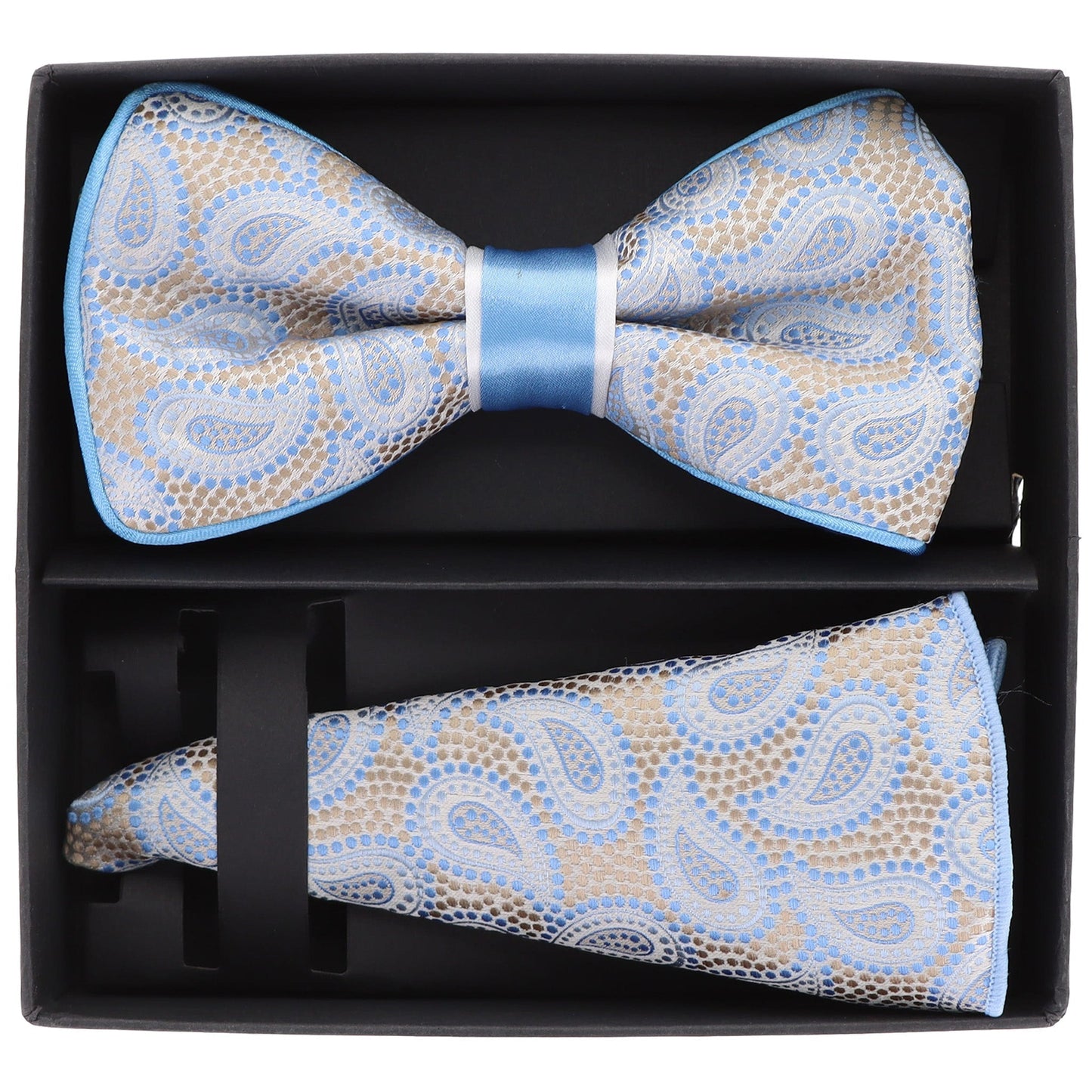 Vittorio Farina Men's Piping Design Bow Tie & Round Pocket Square in Gift Box - Suits You Sir - pbh - 21011 - 