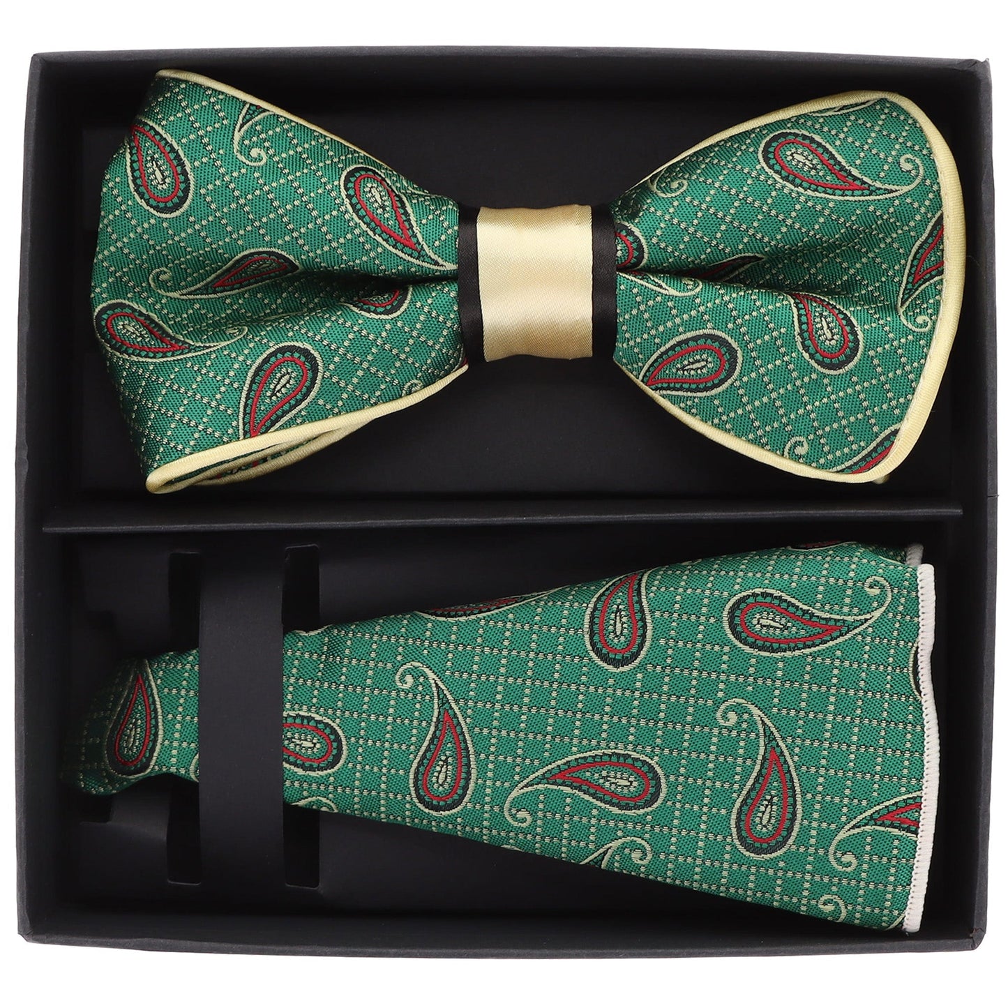 Vittorio Farina Men's Piping Design Bow Tie & Round Pocket Square in Gift Box - Suits You Sir - pbh - 21013 - 