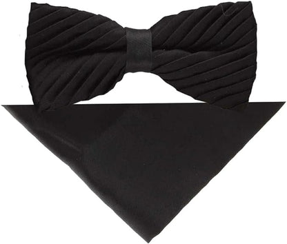 Vittorio Farina Men's Pleated Satin Bow Tie & Pocket Square in Gift Box - Suits You Sir - Black - 