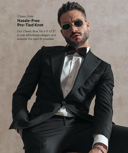 Vittorio Farina Men's Pleated Satin Bow Tie & Pocket Square in Gift Box - Suits You Sir - Black - 