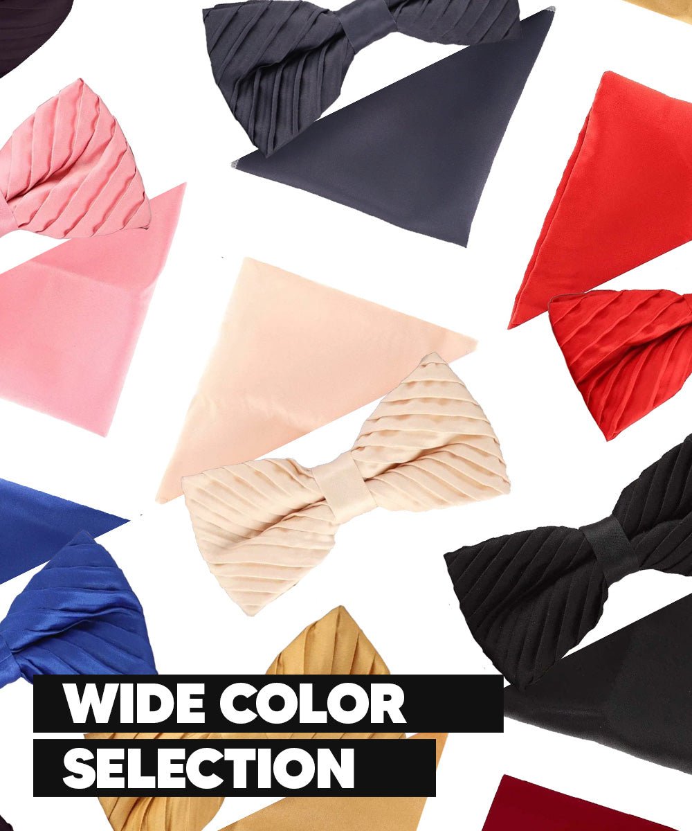 Vittorio Farina Men's Pleated Satin Bow Tie & Pocket Square in Gift Box - Suits You Sir - Black - 