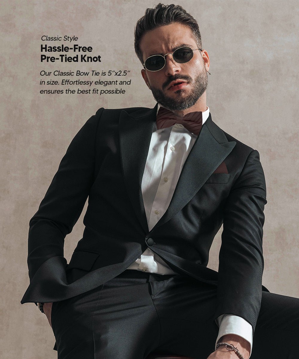 Vittorio Farina Men's Pleated Satin Bow Tie & Pocket Square in Gift Box - Suits You Sir - Brown - 