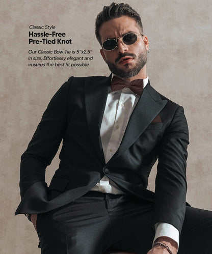 Vittorio Farina Men's Pleated Satin Bow Tie & Pocket Square in Gift Box - Suits You Sir - Brown - 