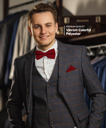 Vittorio Farina Men's Pleated Satin Bow Tie & Pocket Square in Gift Box - Suits You Sir - Burgundy - 