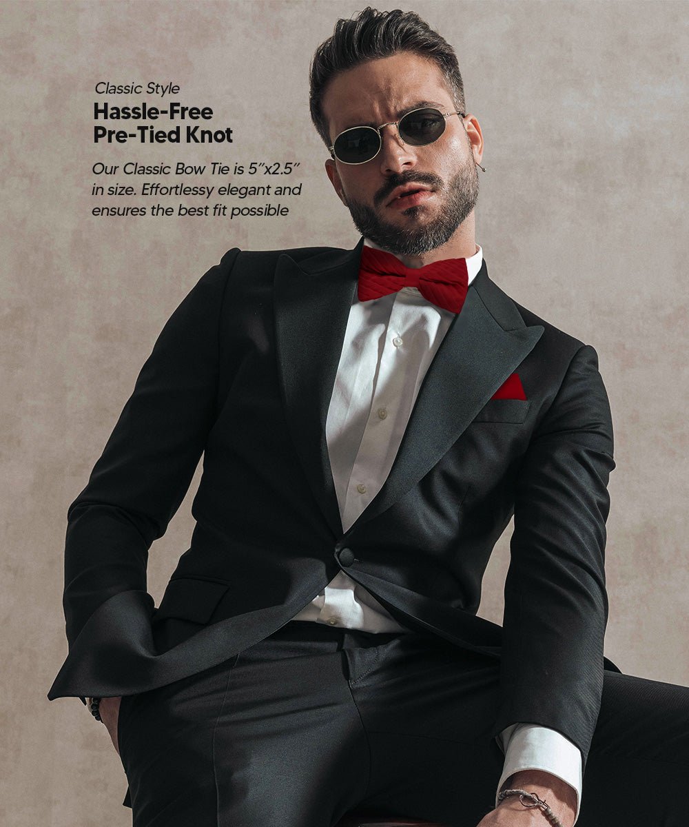 Vittorio Farina Men's Pleated Satin Bow Tie & Pocket Square in Gift Box - Suits You Sir - Burgundy - 