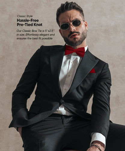 Vittorio Farina Men's Pleated Satin Bow Tie & Pocket Square in Gift Box - Suits You Sir - Burgundy - 