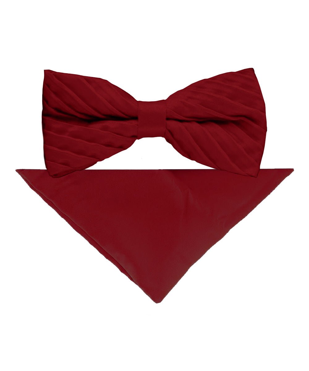 Vittorio Farina Men's Pleated Satin Bow Tie & Pocket Square in Gift Box - Suits You Sir - Burgundy - 