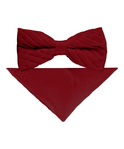 Vittorio Farina Men's Pleated Satin Bow Tie & Pocket Square in Gift Box - Suits You Sir - Burgundy - 
