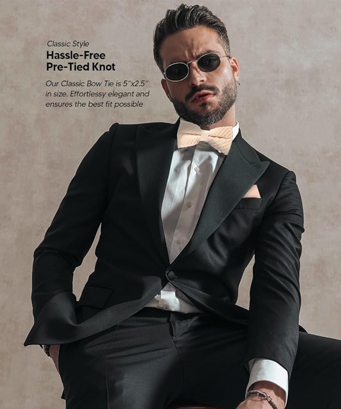 Vittorio Farina Men's Pleated Satin Bow Tie & Pocket Square in Gift Box - Suits You Sir - Ivory - 