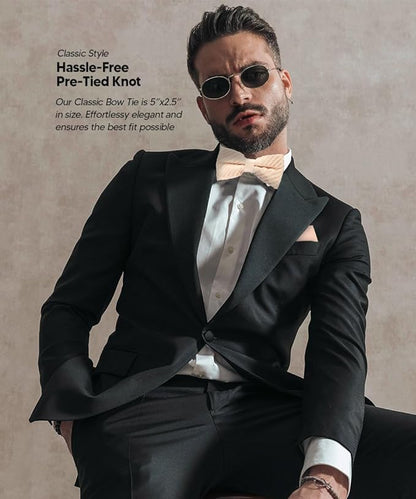 Vittorio Farina Men's Pleated Satin Bow Tie & Pocket Square in Gift Box - Suits You Sir - Ivory - 