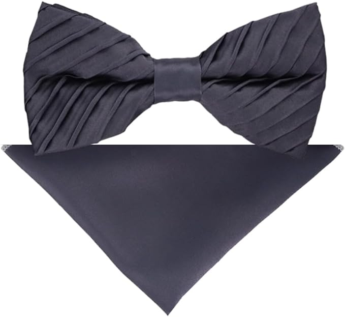 Vittorio Farina Men's Pleated Satin Bow Tie & Pocket Square in Gift Box - Suits You Sir - Navy Blue - 