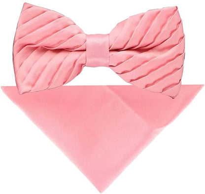 Vittorio Farina Men's Pleated Satin Bow Tie & Pocket Square in Gift Box - Suits You Sir - Pink - 