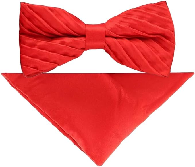Vittorio Farina Men's Pleated Satin Bow Tie & Pocket Square in Gift Box - Suits You Sir - Red - 