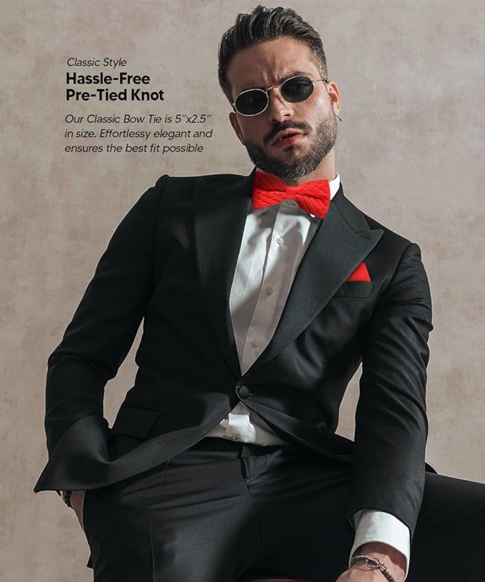 Vittorio Farina Men's Pleated Satin Bow Tie & Pocket Square in Gift Box - Suits You Sir - Red - 