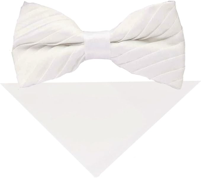 Vittorio Farina Men's Pleated Satin Bow Tie & Pocket Square in Gift Box - Suits You Sir - White - 