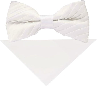 Vittorio Farina Men's Pleated Satin Bow Tie & Pocket Square in Gift Box - Suits You Sir - White - 