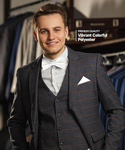 Vittorio Farina Men's Pleated Satin Bow Tie & Pocket Square in Gift Box - Suits You Sir - White - 