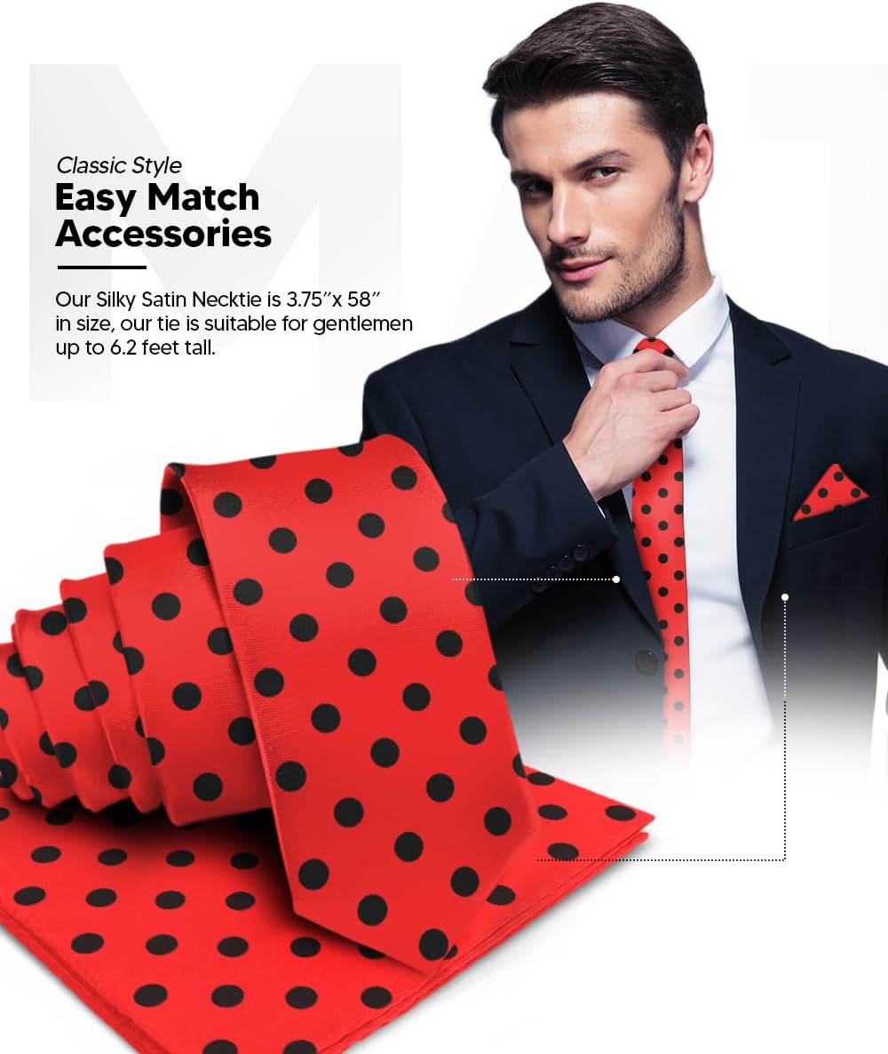 Vittorio Farina Men's Polka Dot Necktie & Pocket Square - Suits You Sir - Red and Black/Red and White/Red and White - 