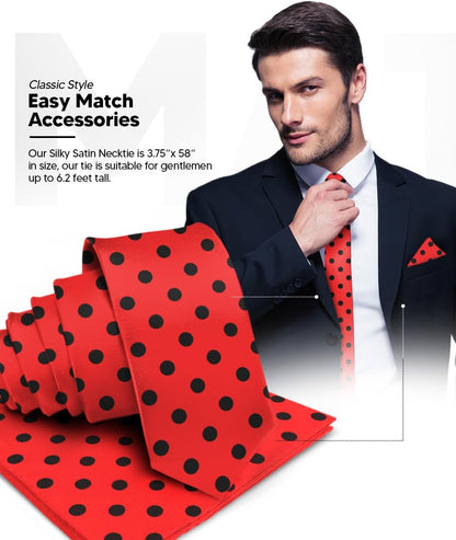Vittorio Farina Men's Polka Dot Necktie & Pocket Square - Suits You Sir - Red and Black/Red and White/Red and White - 