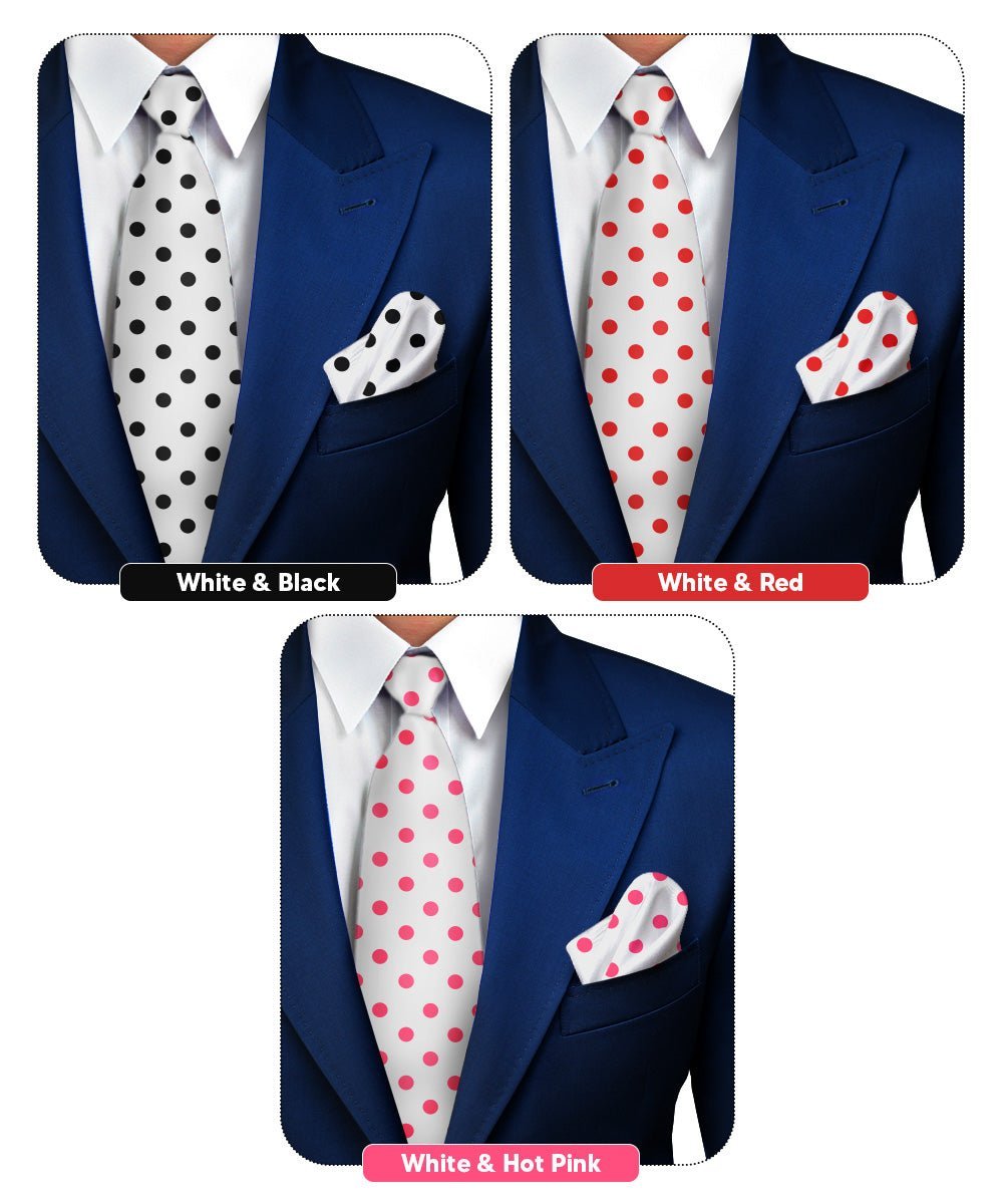 Vittorio Farina Men's Polka Dot Necktie & Pocket Square - Suits You Sir - White and Black/White and Red/White and Hot Pink - 