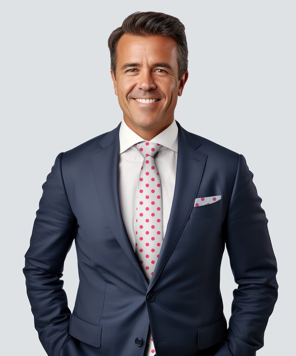 Vittorio Farina Men's Polka Dot Necktie & Pocket Square - Suits You Sir - White and Black/White and Red/White and Hot Pink - 