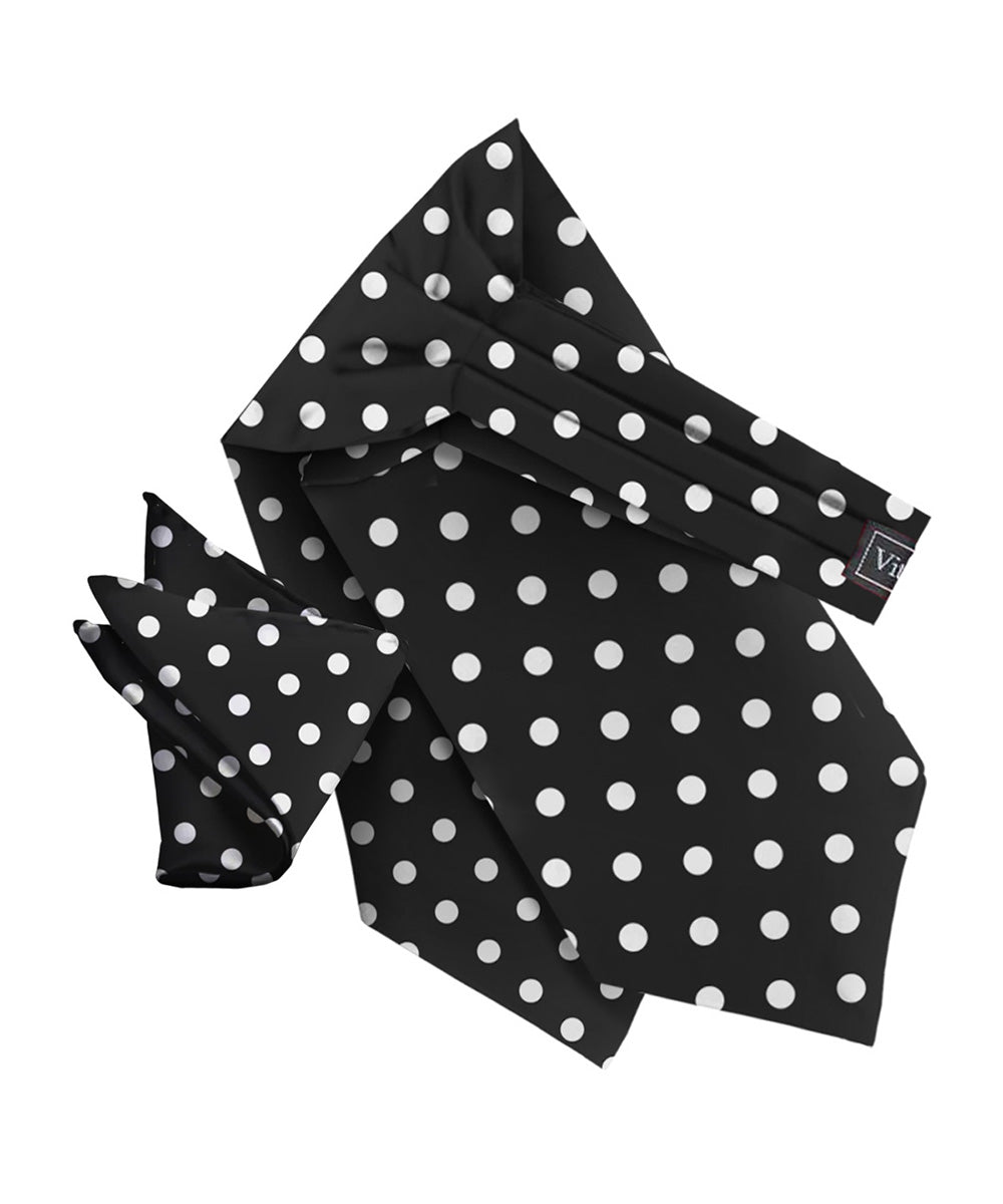 Vittorio Farina Men's Polka Dot Satin Ascot & Pocket Square - Suits You Sir - Black and White - 