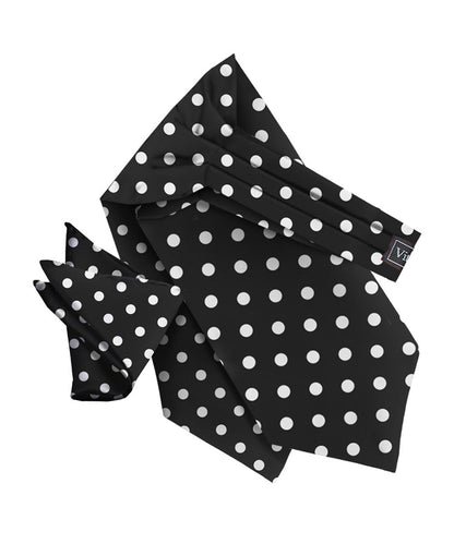 Vittorio Farina Men's Polka Dot Satin Ascot & Pocket Square - Suits You Sir - Black and White - 