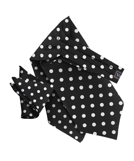 Vittorio Farina Men's Polka Dot Satin Ascot & Pocket Square - Suits You Sir - Black and White - 