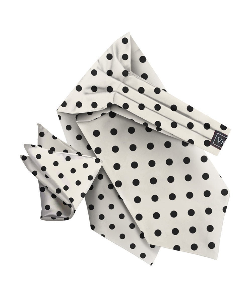 Vittorio Farina Men's Polka Dot Satin Ascot & Pocket Square - Suits You Sir - Ivory and Black - 