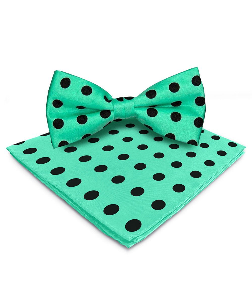Vittorio Farina Men's Polka Dot Satin Bow Tie & Pocket Square in Gift Box - Suits You Sir - Aqua and Black - 