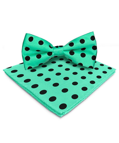 Vittorio Farina Men's Polka Dot Satin Bow Tie & Pocket Square in Gift Box - Suits You Sir - Aqua and Black - 