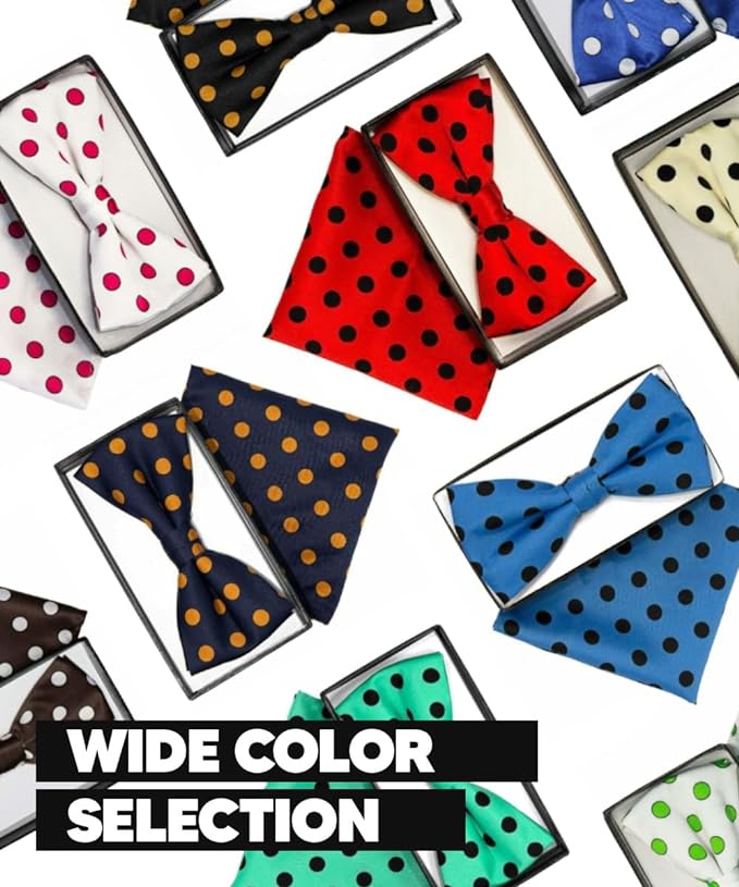 Vittorio Farina Men's Polka Dot Satin Bow Tie & Pocket Square in Gift Box - Suits You Sir - Aqua and Black - 