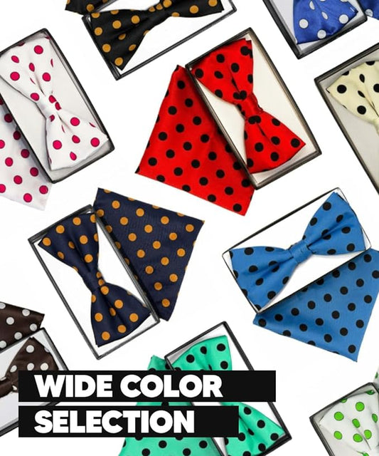 Vittorio Farina Men's Polka Dot Satin Bow Tie & Pocket Square in Gift Box - Suits You Sir - Aqua and Black - 