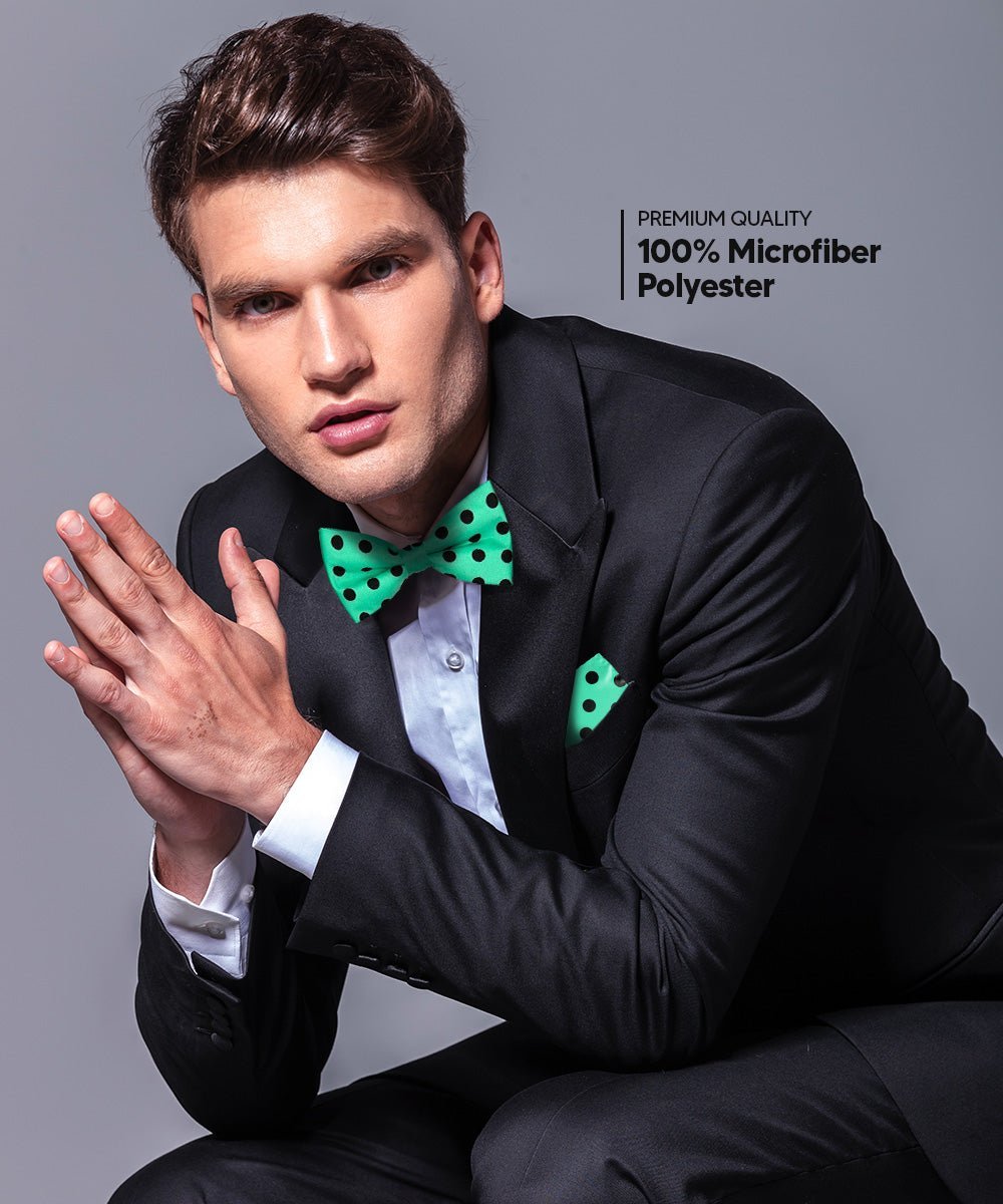 Vittorio Farina Men's Polka Dot Satin Bow Tie & Pocket Square in Gift Box - Suits You Sir - Aqua and Black - 