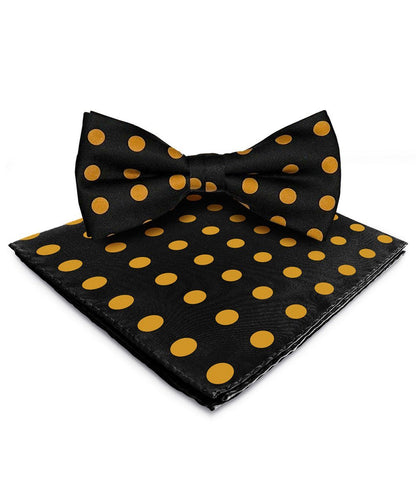 Vittorio Farina Men's Polka Dot Satin Bow Tie & Pocket Square in Gift Box - Suits You Sir - Black and Gold - 