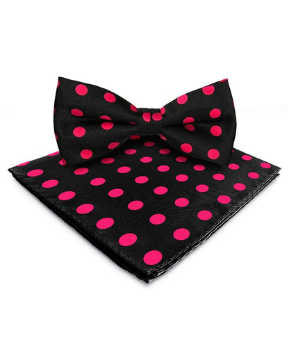 Vittorio Farina Men's Polka Dot Satin Bow Tie & Pocket Square in Gift Box - Suits You Sir - Black and Pink - 