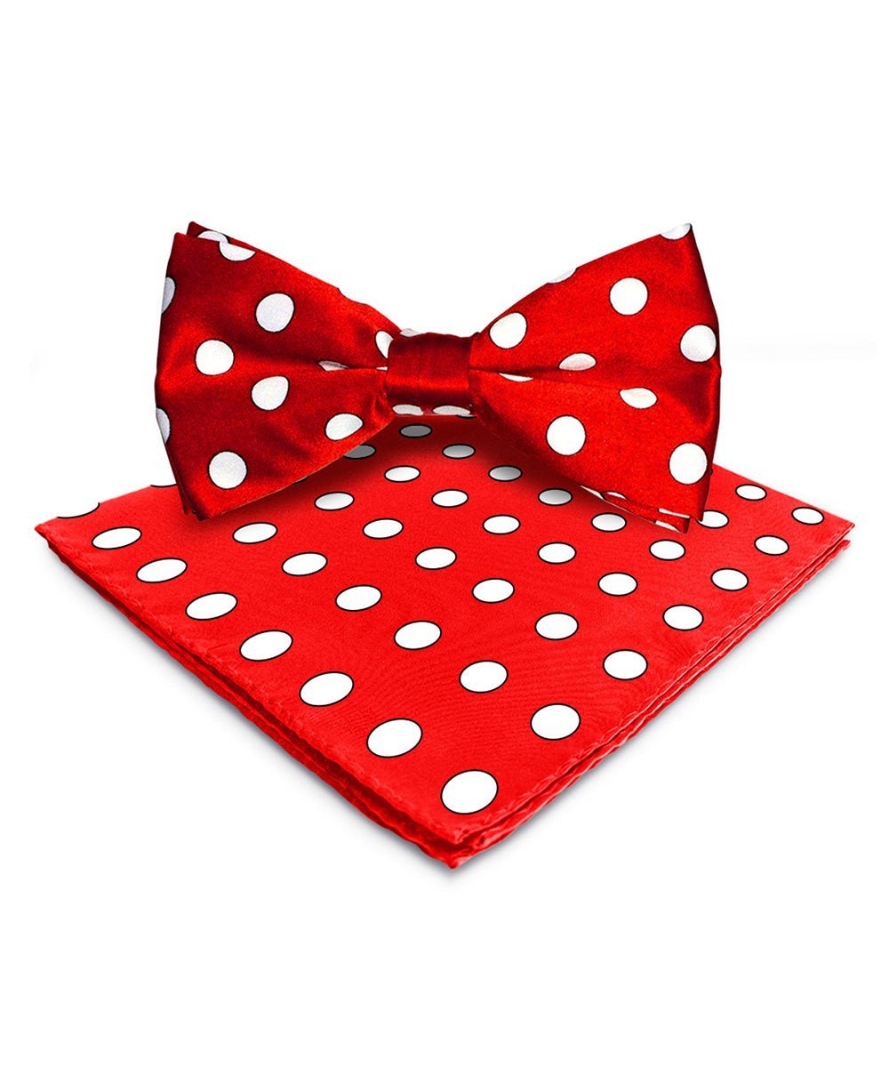 Vittorio Farina Men's Polka Dot Satin Bow Tie & Pocket Square in Gift Box - Suits You Sir - Red and White - 